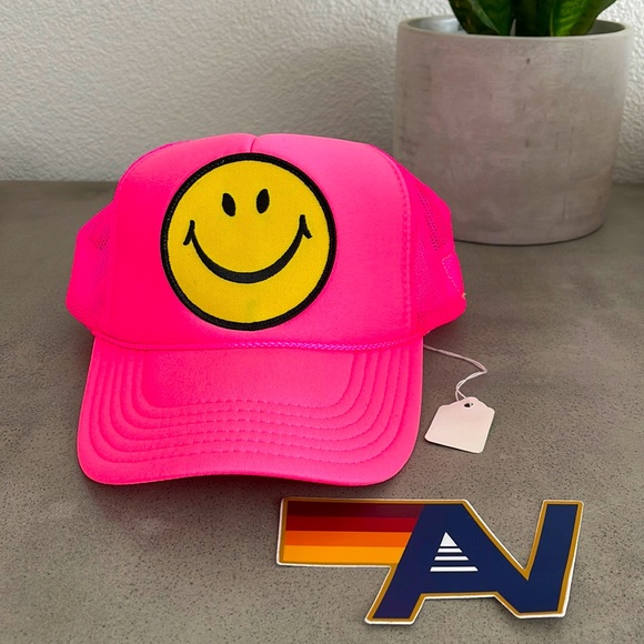 Aviator Nation Accessories - New! Retired Aviator Nation Hot Pink Smiley Trucker Hat